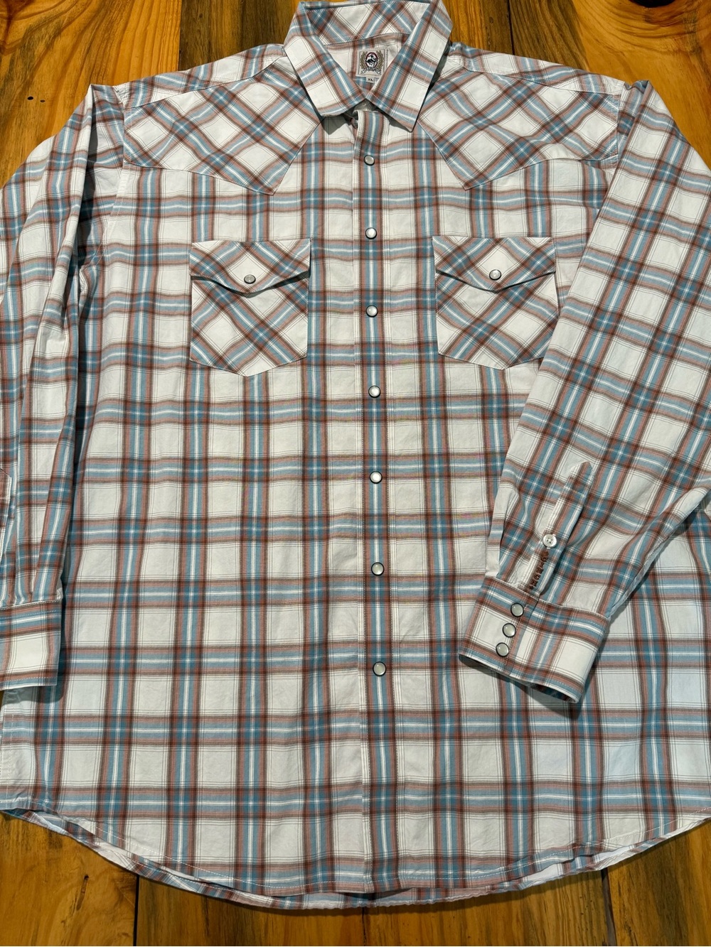 Cinch Men's Plaid Long Sleeve Pearl Snap Shirt - White, Brown & Blue, XL